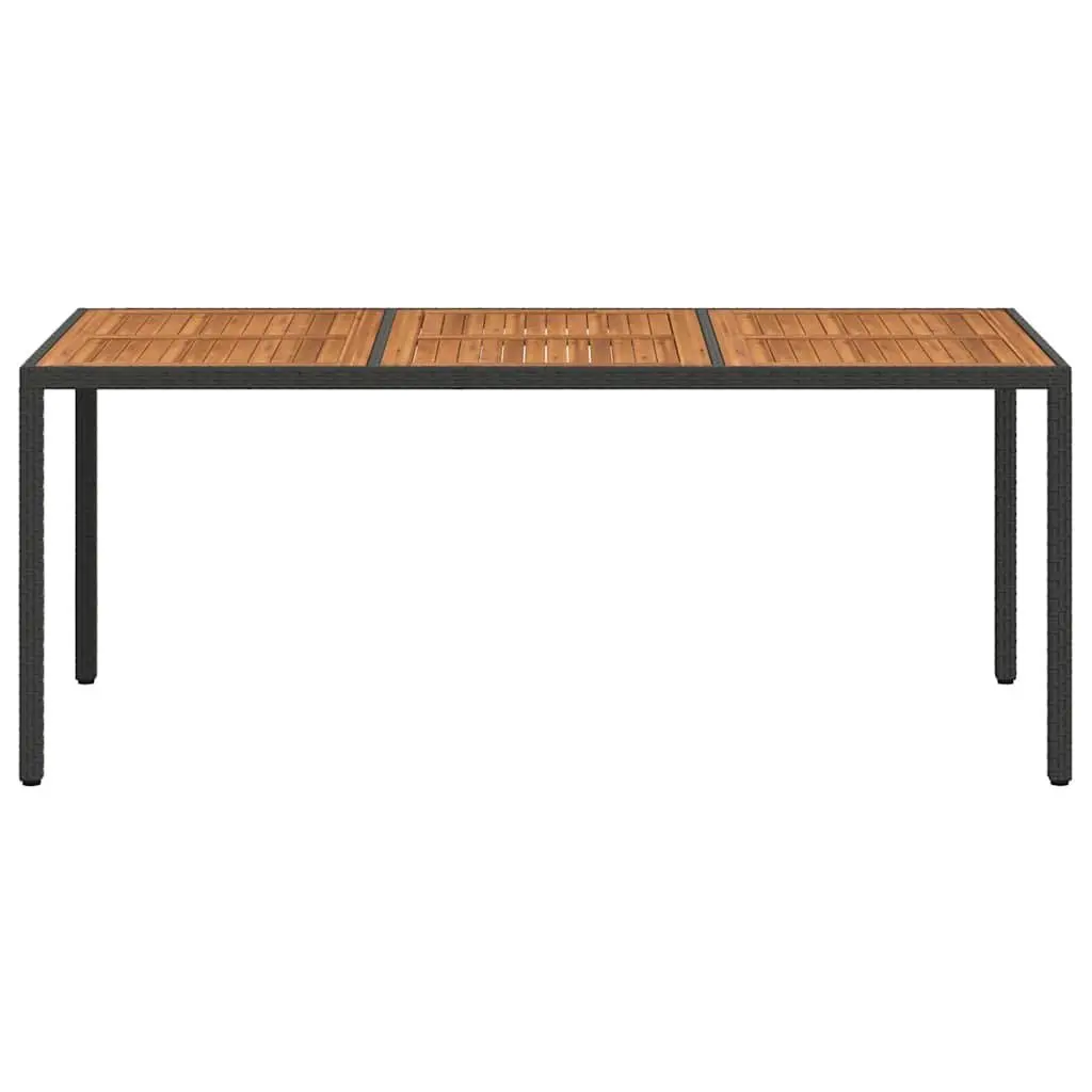 Garden Table Black 190x90x75cm Poly Rattan Acacia Wood Patio Outdoor Furniture