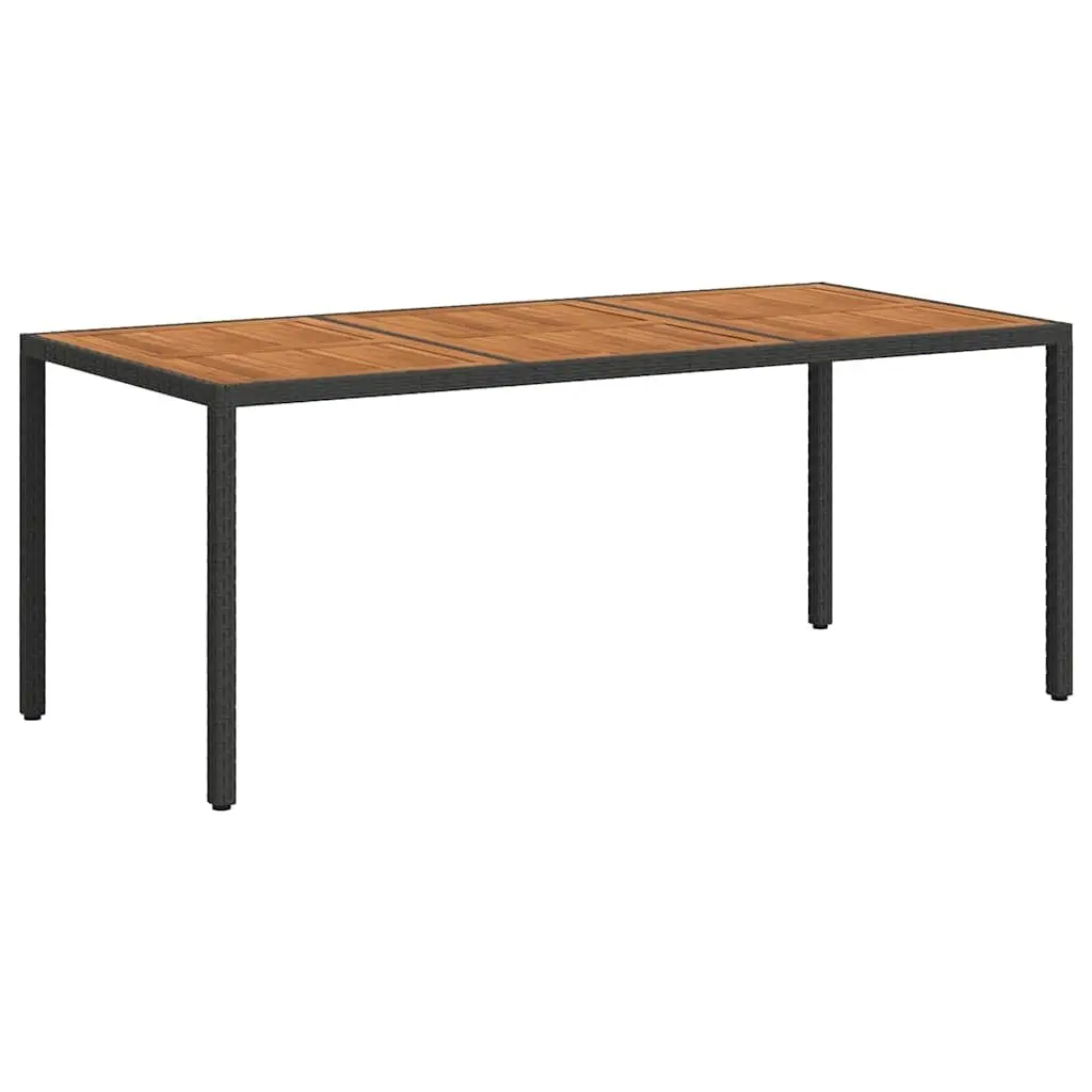Garden Table Black 190x90x75cm Poly Rattan Acacia Wood Patio Outdoor Furniture
