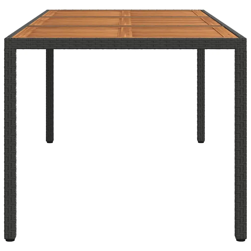 Garden Table Black 190x90x75cm Poly Rattan Acacia Wood Patio Outdoor Furniture