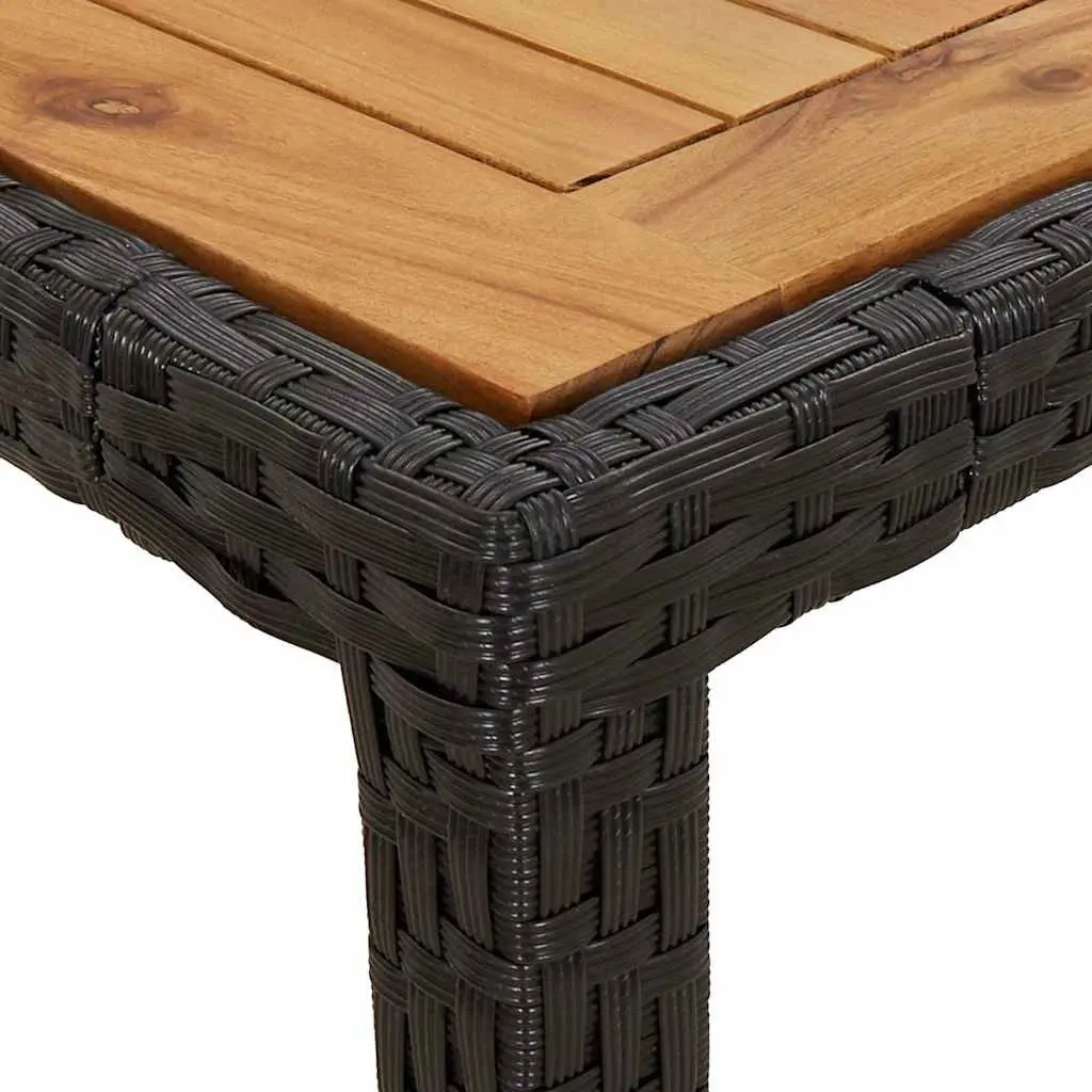 Garden Table Black 190x90x75cm Poly Rattan Acacia Wood Patio Outdoor Furniture