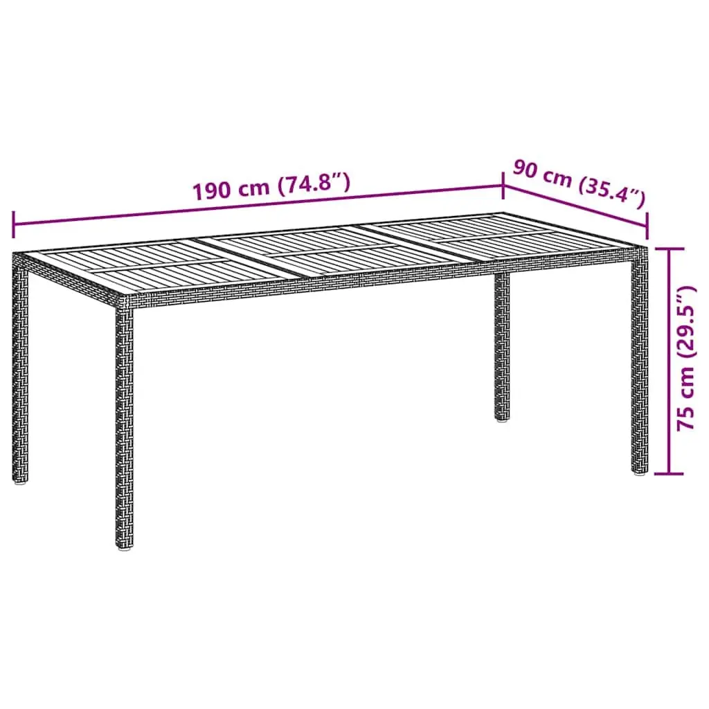 Garden Table Black 190x90x75cm Poly Rattan Acacia Wood Patio Outdoor Furniture