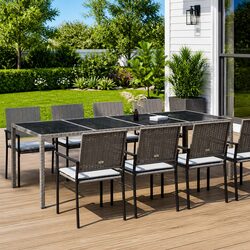 Compact Grey Garden Table with Rattan Frame