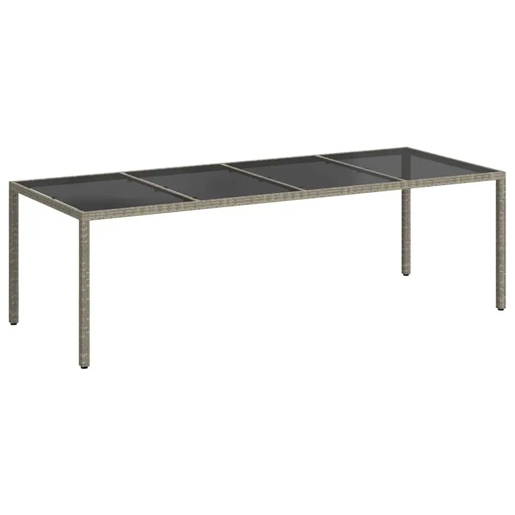 Garden Table Grey 250x100x75cm Tempered Glass Poly Rattan Frame