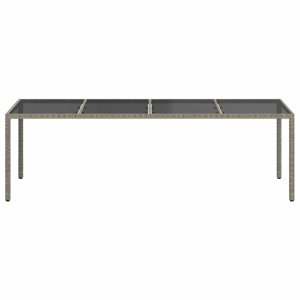 Garden Table Grey 250x100x75cm Tempered Glass Poly Rattan Frame
