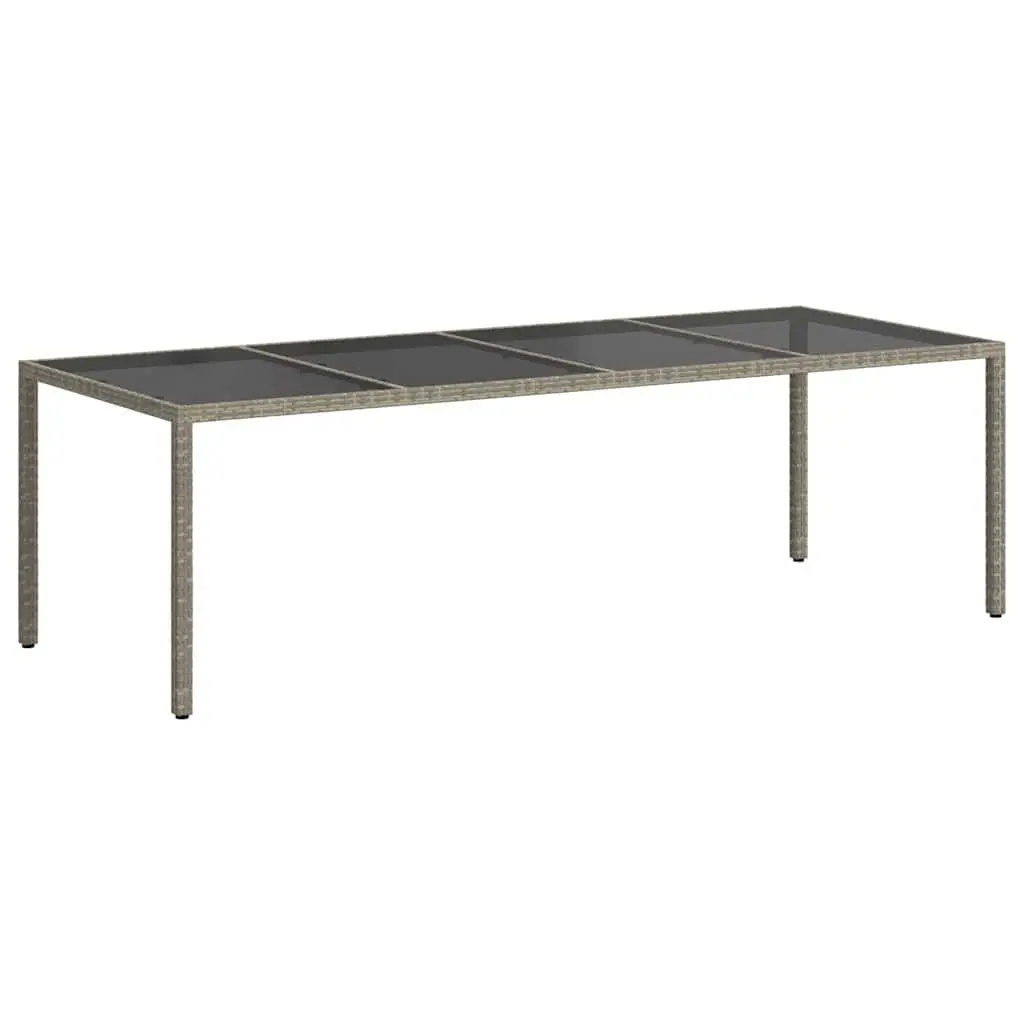 Garden Table Grey 250x100x75cm Tempered Glass Poly Rattan Frame