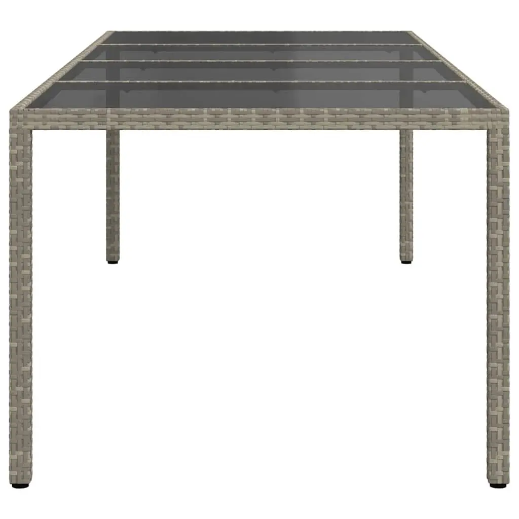 Garden Table Grey 250x100x75cm Tempered Glass Poly Rattan Frame