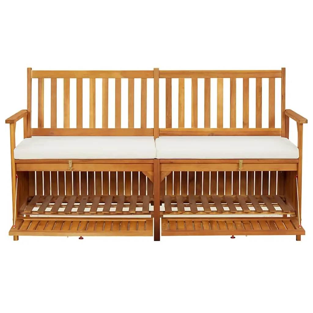 Outdoor Storage Bench Brown 148cm Solid Acacia Wood Thickly Padded Seat