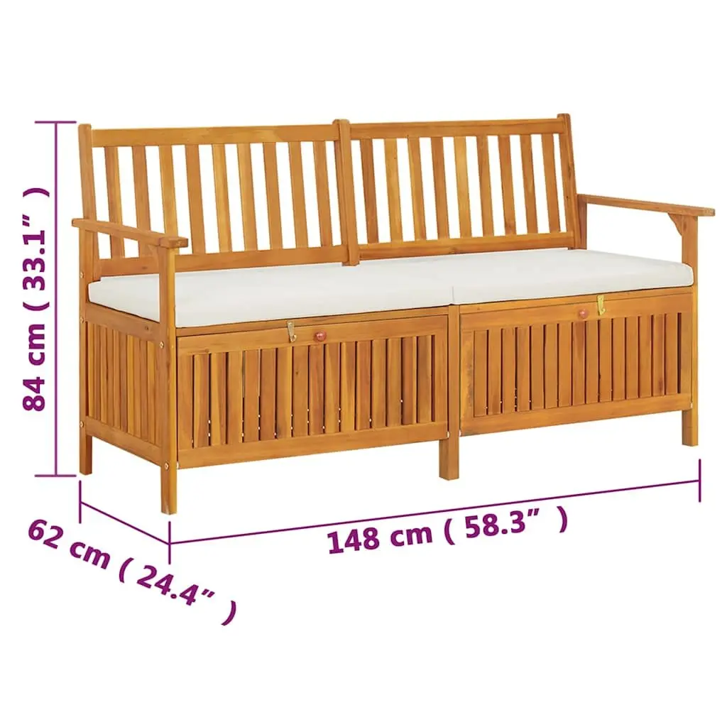Outdoor Storage Bench Brown 148cm Solid Acacia Wood Thickly Padded Seat