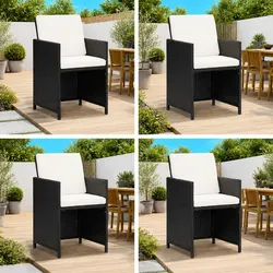 Outdoor Dining Chairs 4 pcs Poly Rattan Black Garden Seating Armchair Set