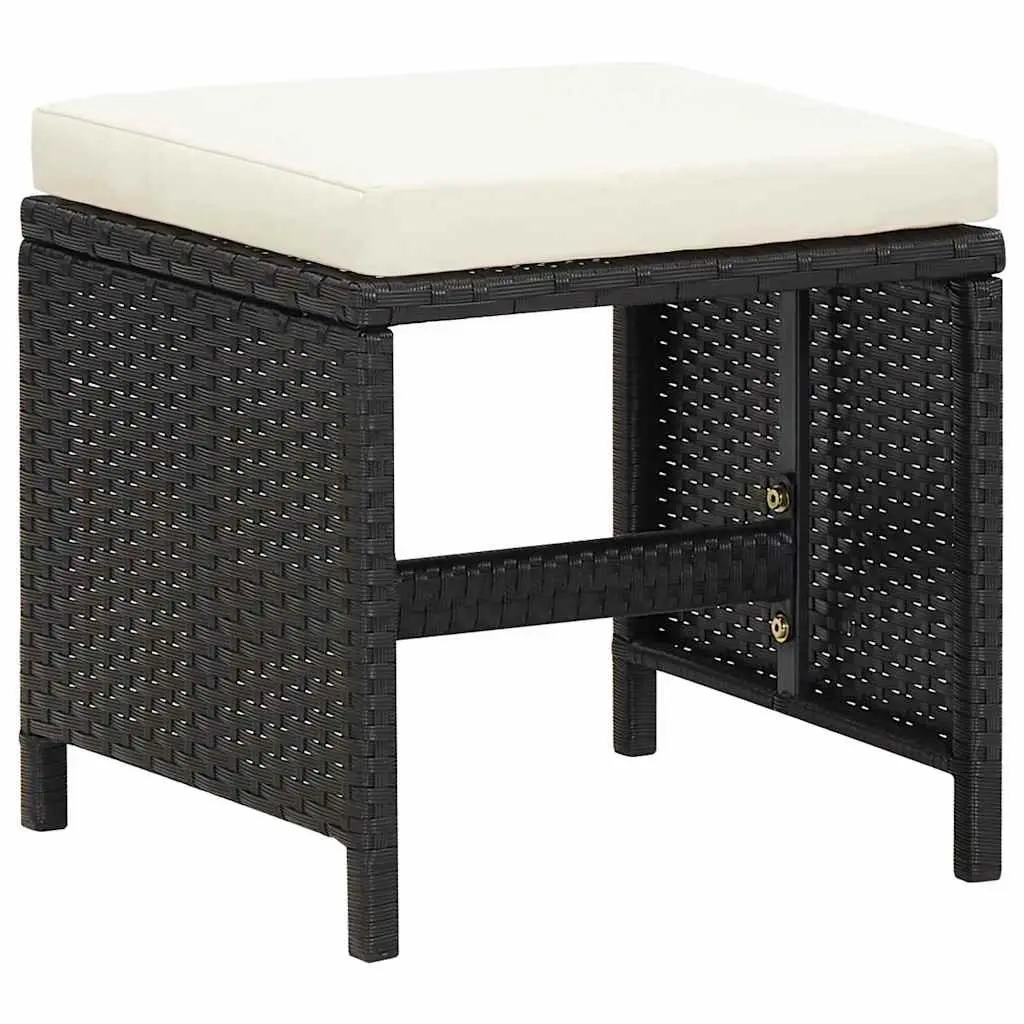 Garden Stools Set 4 Pieces Black Weather-resistant PE Rattan with Cushions