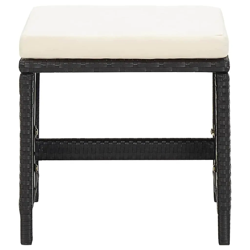 Garden Stools Set 4 Pieces Black Weather-resistant PE Rattan with Cushions