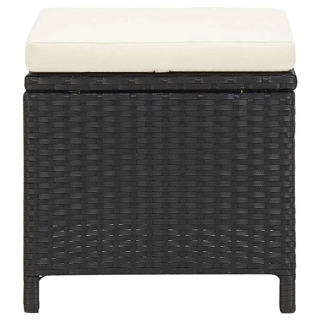 Garden Stools Set 4 Pieces Black Weather-resistant PE Rattan with Cushions