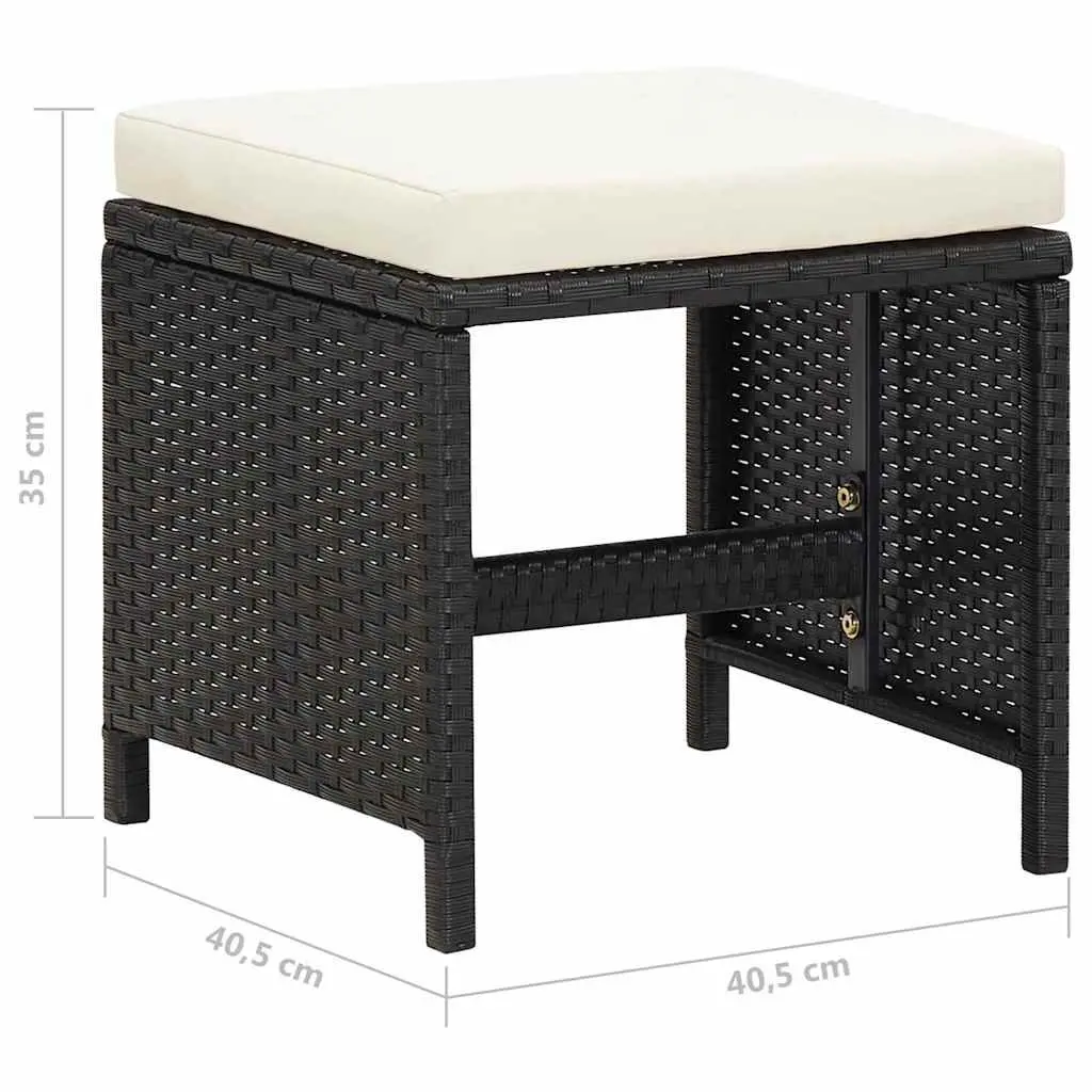Garden Stools Set 4 Pieces Black Weather-resistant PE Rattan with Cushions