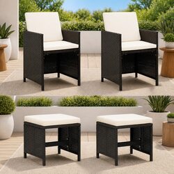 Compact 4 Piece Garden Chair and Stool Set
