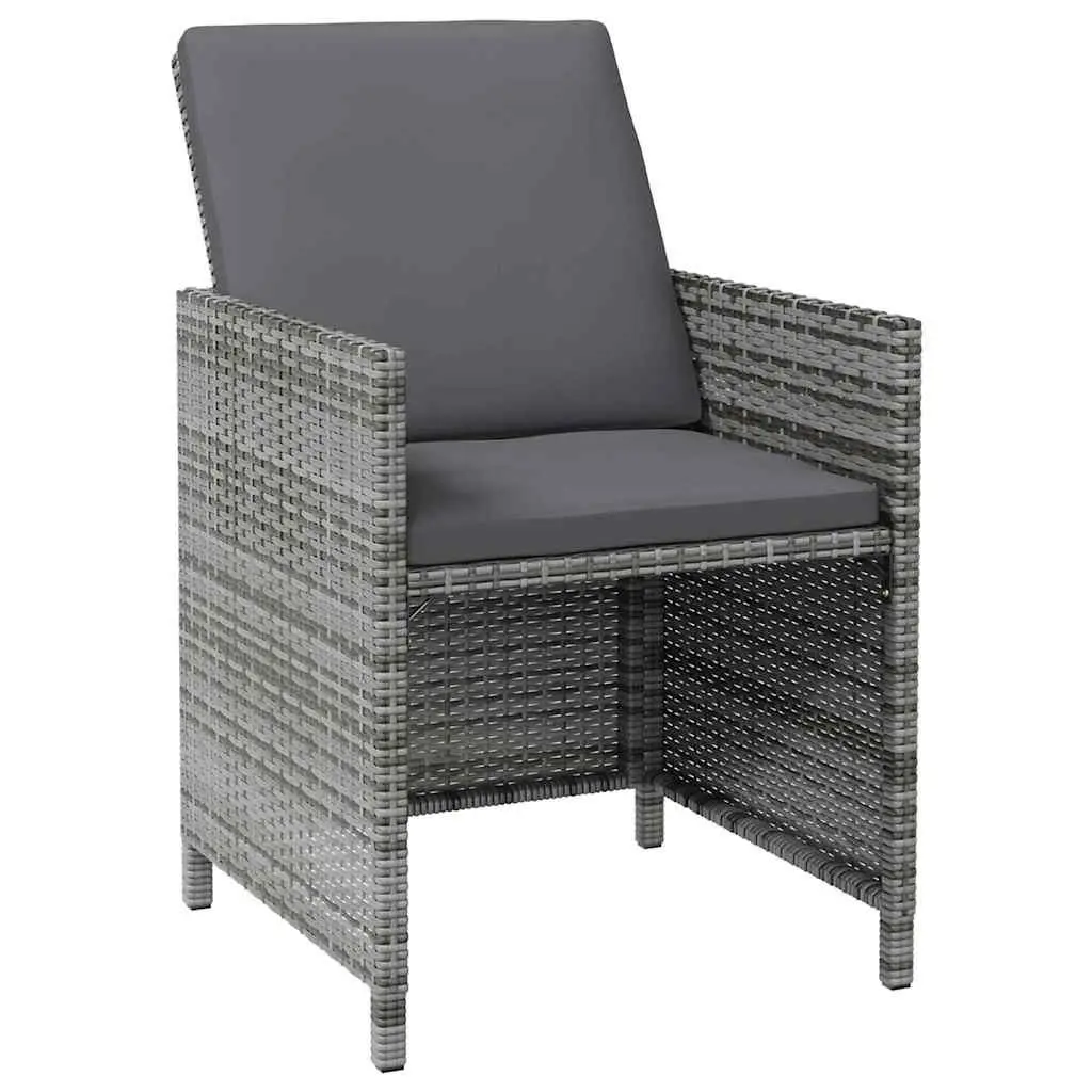 Garden Chair and Stool Set Grey 4 Piece Weather-Resistant PE Rattan Rust-Proof Steel Frame with Cushions