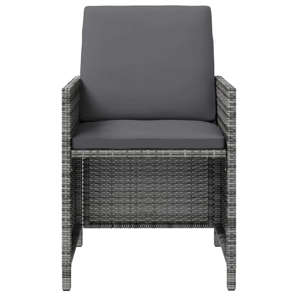 Garden Chair and Stool Set Grey 4 Piece Weather-Resistant PE Rattan Rust-Proof Steel Frame with Cushions