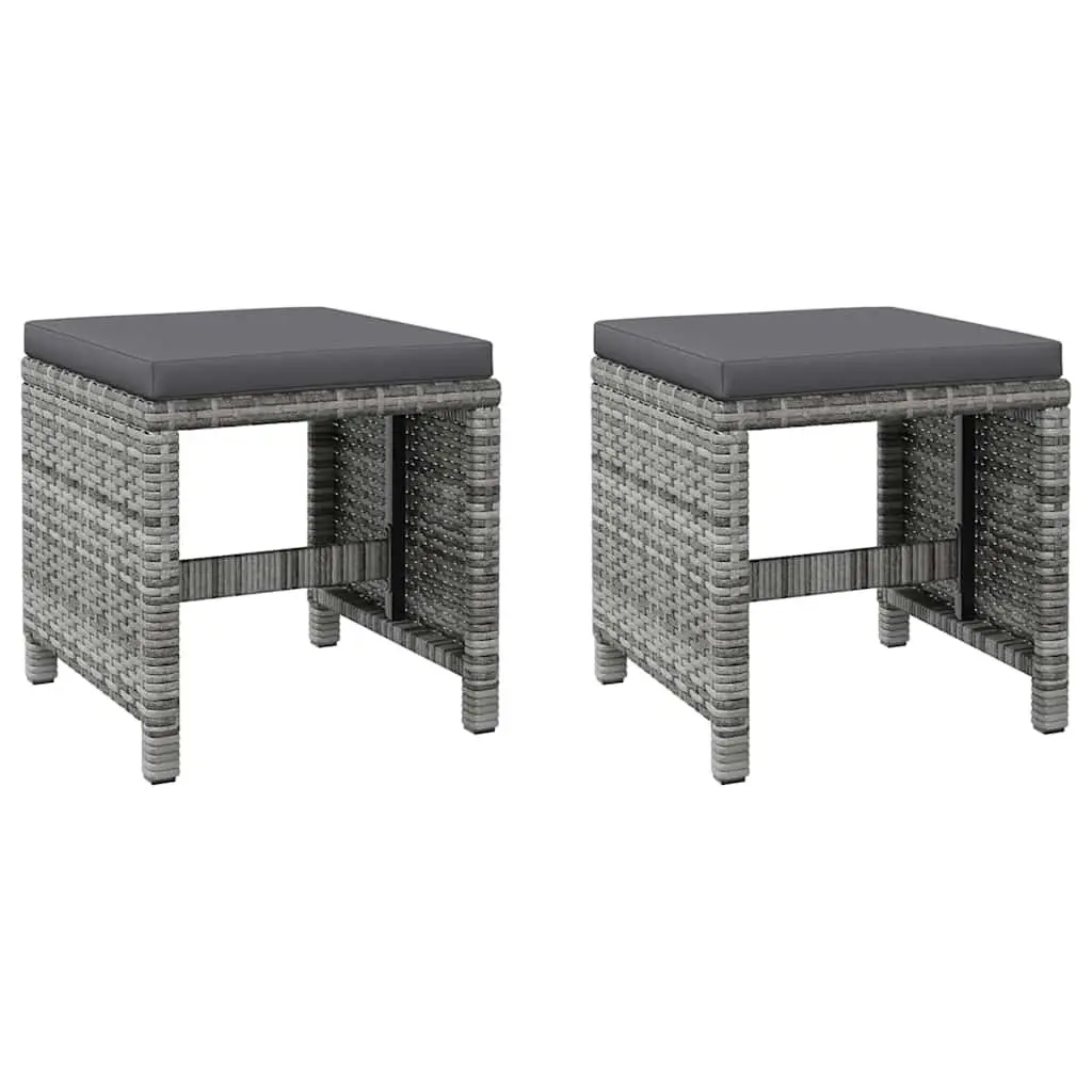 Garden Chair and Stool Set Grey 4 Piece Weather-Resistant PE Rattan Rust-Proof Steel Frame with Cushions