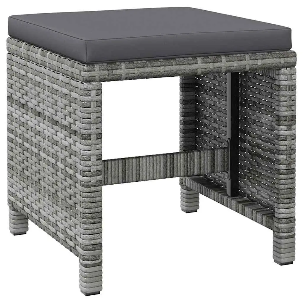 Garden Chair and Stool Set Grey 4 Piece Weather-Resistant PE Rattan Rust-Proof Steel Frame with Cushions