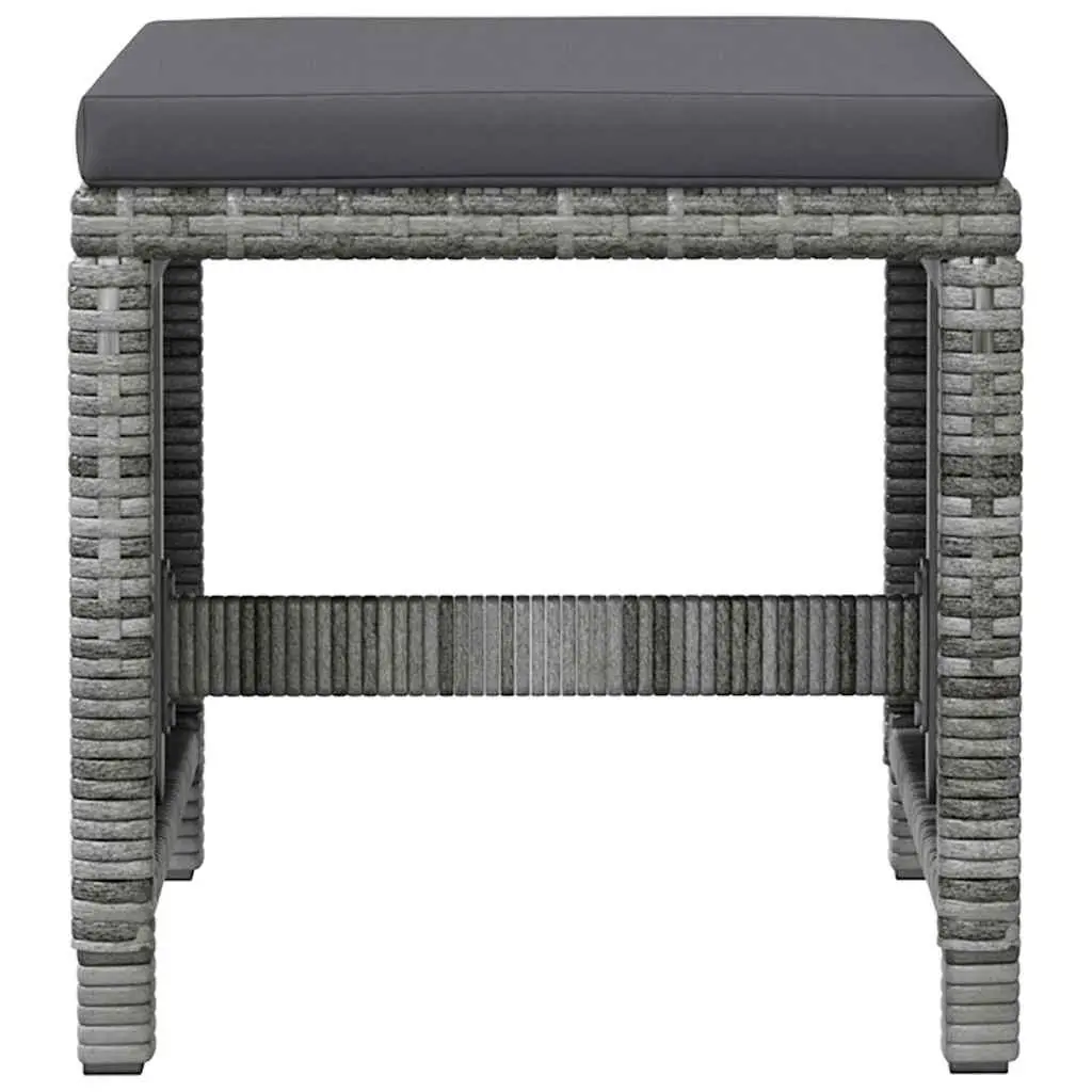 Garden Chair and Stool Set Grey 4 Piece Weather-Resistant PE Rattan Rust-Proof Steel Frame with Cushions
