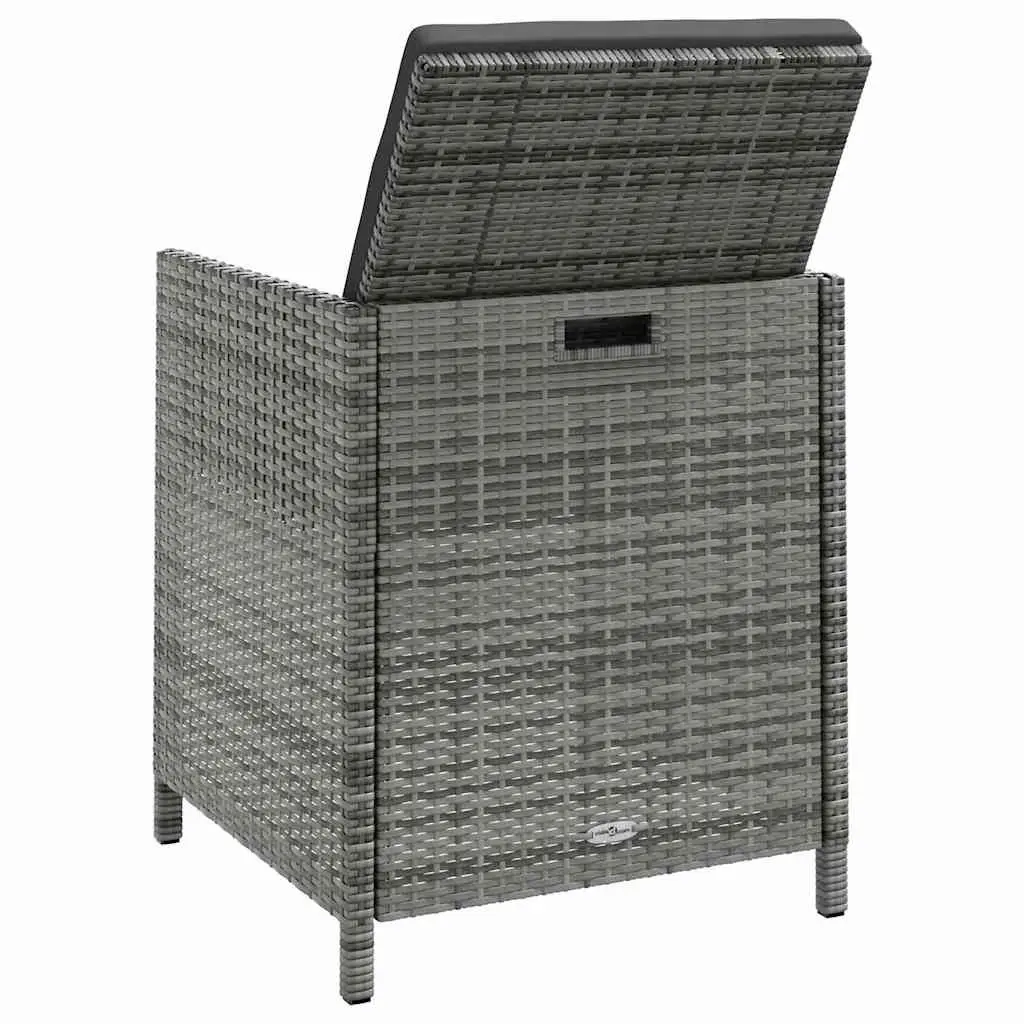 Garden Chair and Stool Set Grey 4 Piece Weather-Resistant PE Rattan Rust-Proof Steel Frame with Cushions