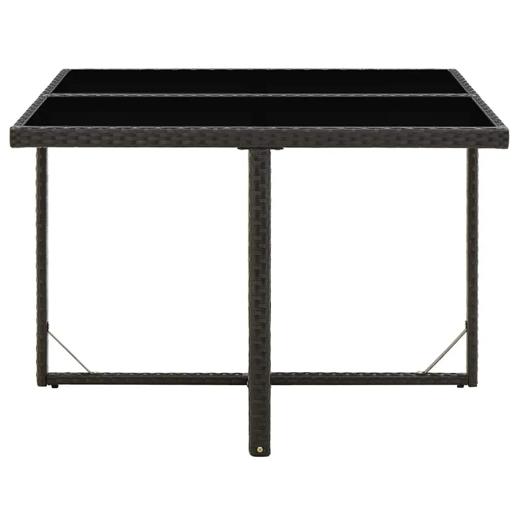 Outdoor Dining Table Black Poly Rattan Tempered Glass Weather-Resistant