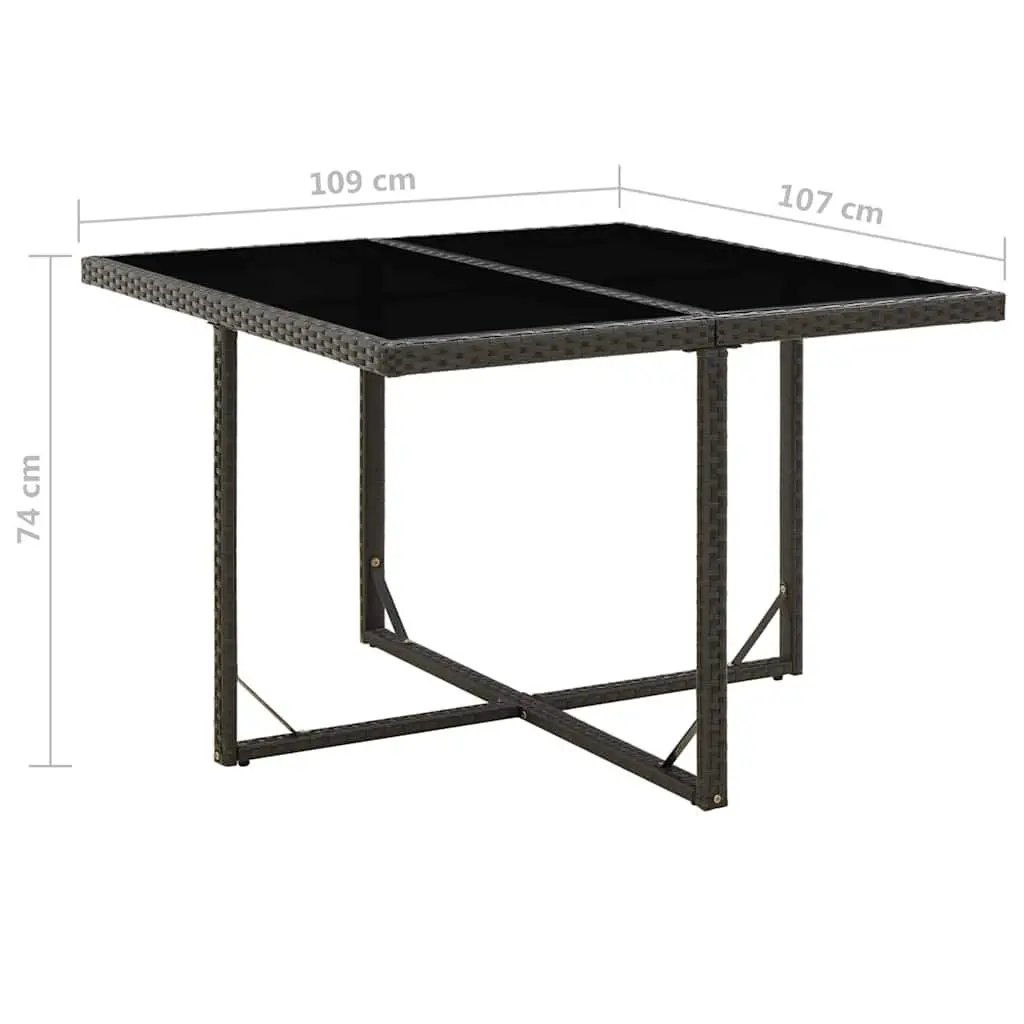Outdoor Dining Table Black Poly Rattan Tempered Glass Weather-Resistant