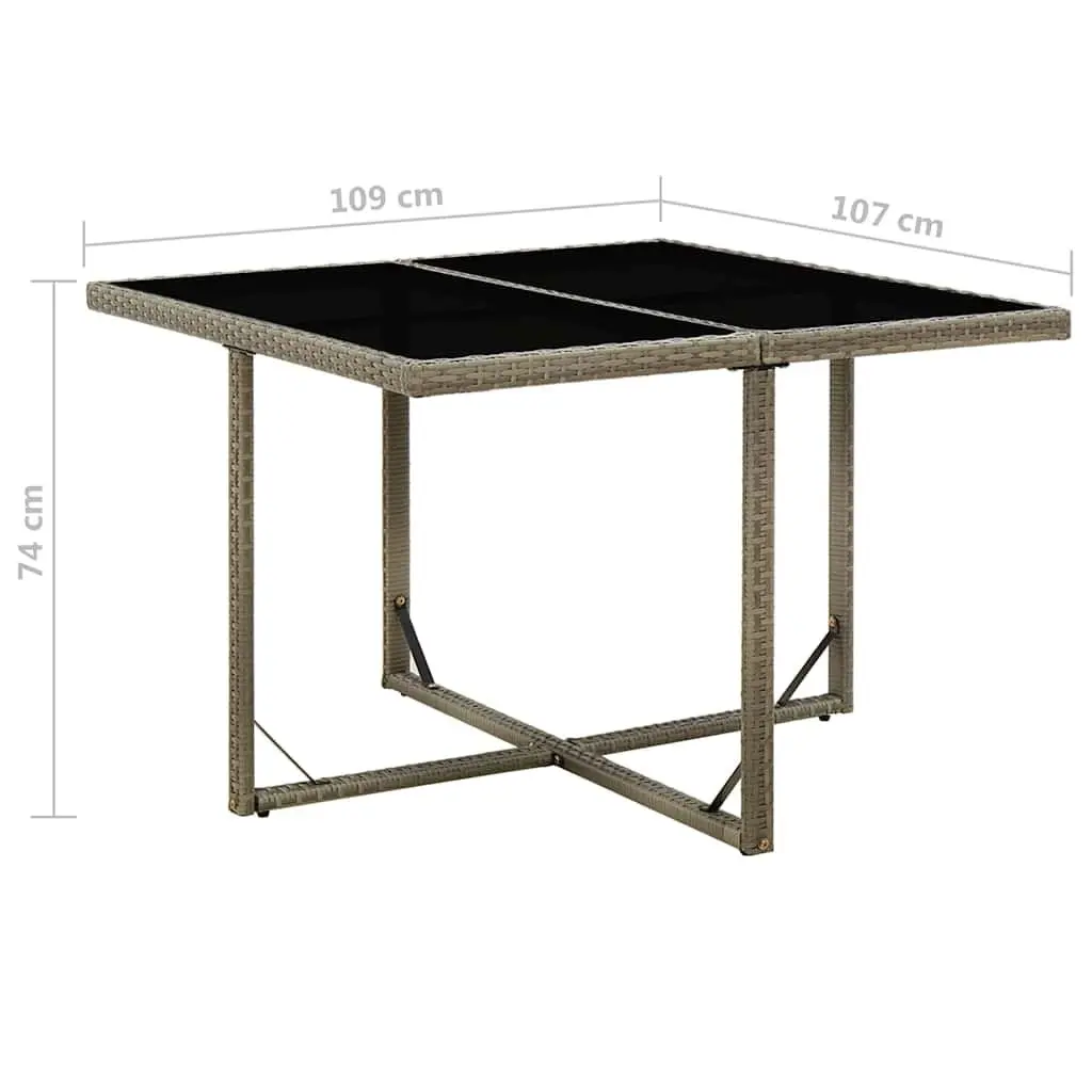 Garden Dining Table 109x107x74cm Grey Outdoor Furniture Rattan Glass Patio
