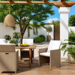 Outdoor Patio Garden Chairs 4 Pieces Set PE Rattan Armchair with Cushions Beige