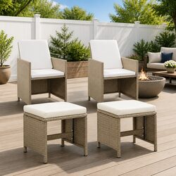 Compact Outdoor Garden Chairs with Stools Set