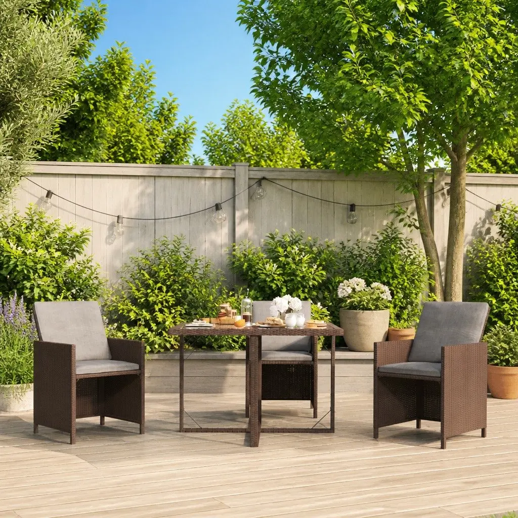 Garden Table Brown Outdoor Poly Rattan Glass Dining Furniture Weather Resistant