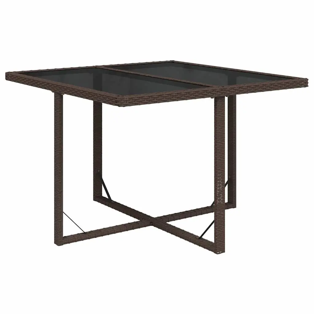 Garden Table Brown Outdoor Poly Rattan Glass Dining Furniture Weather Resistant