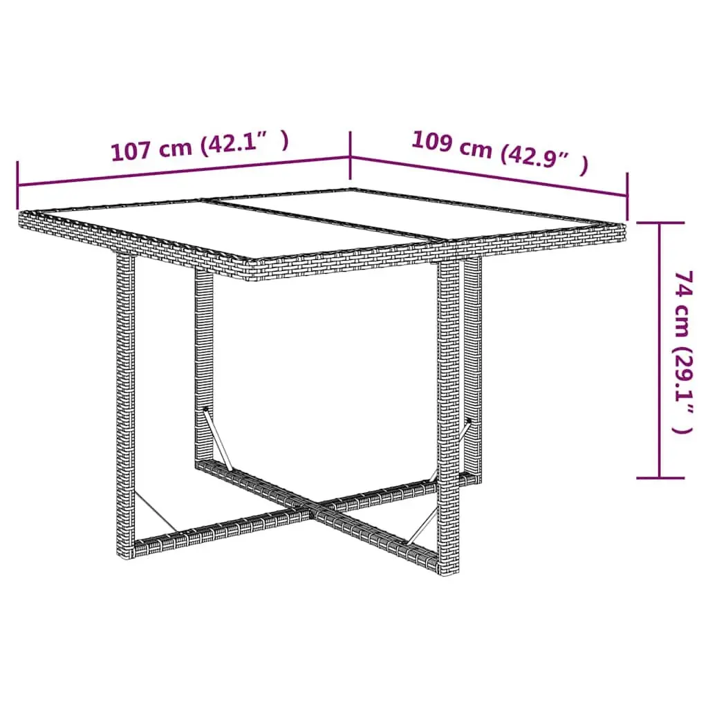 Garden Table Brown Outdoor Poly Rattan Glass Dining Furniture Weather Resistant