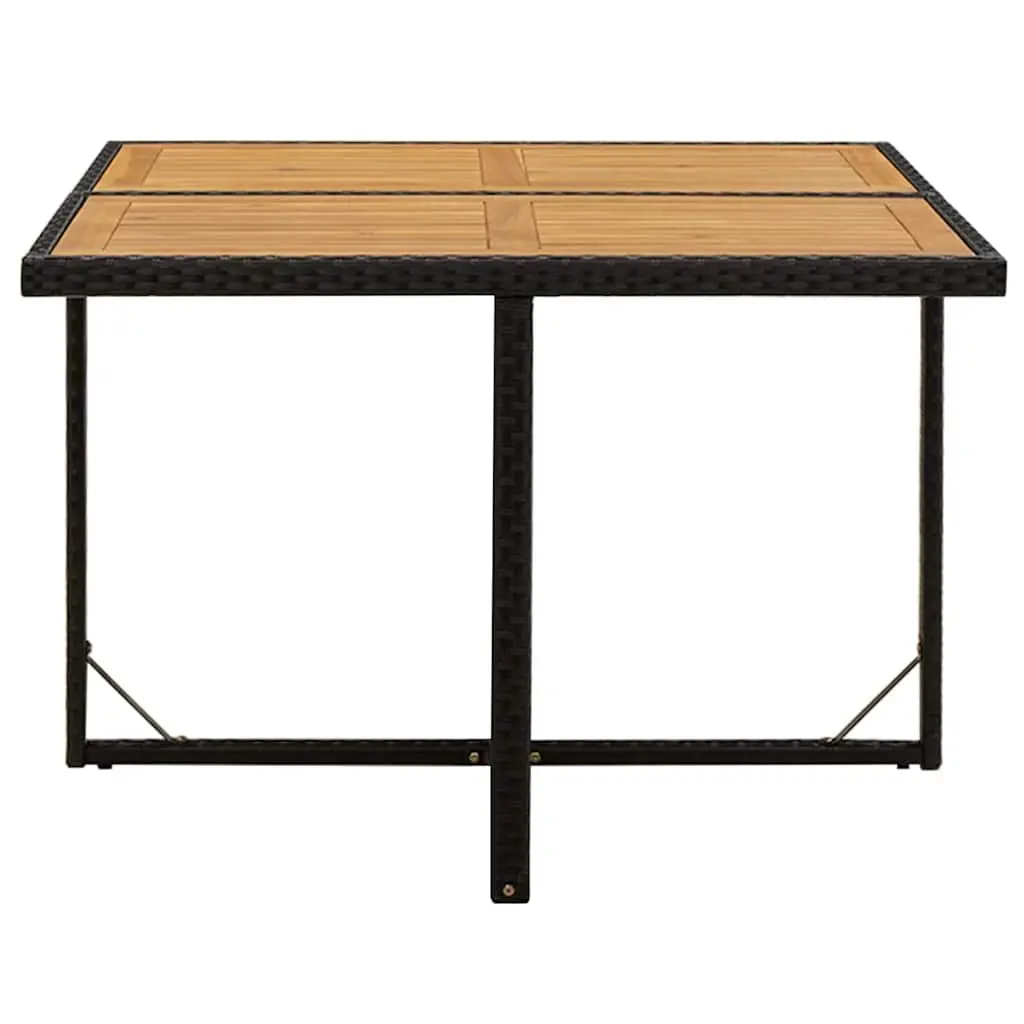 Garden Dining Table Black 109x107x74cm Weather-resistant PE Rattan Steel Frame Wooden Top