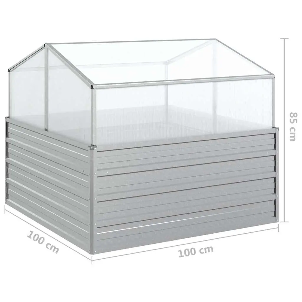 Garden Raised Bed Silver 100x100x85cm Metal Planter Box with Greenhouse Cover