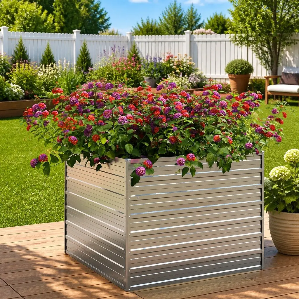 Raised Garden Bed 100x100x77cm Galvanized Steel Planter Box Silver Outdoor