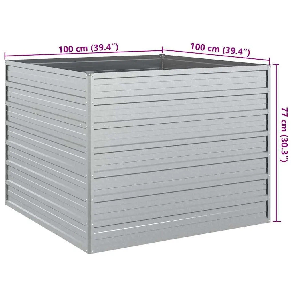 Raised Garden Bed 100x100x77cm Galvanized Steel Planter Box Silver Outdoor