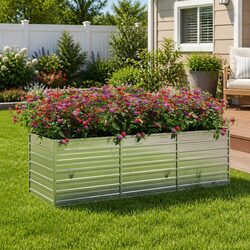 Garden Raised Bed Planter 240x80x77cm Outdoor Vegetable Herb Flower Box Silver