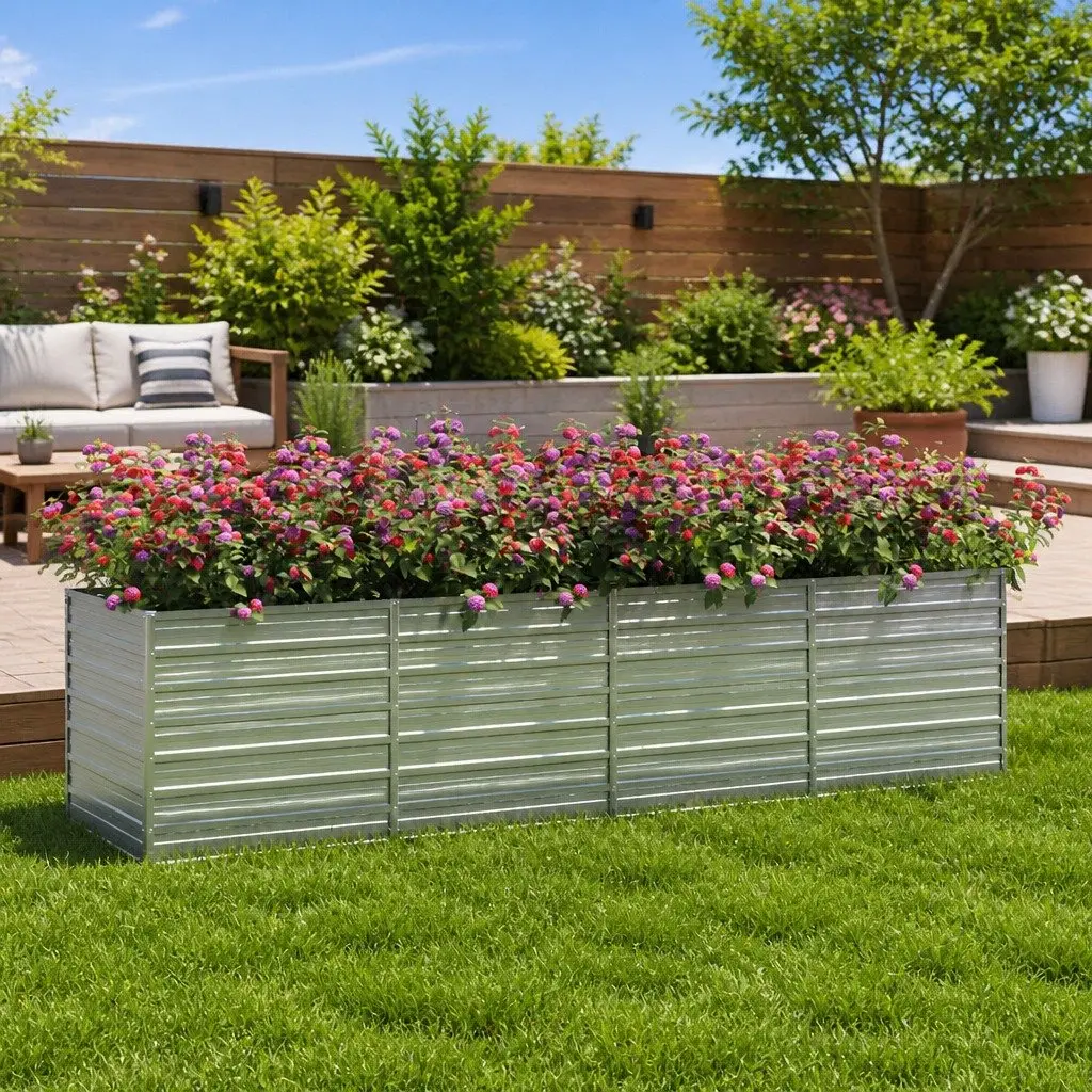 Garden Raised Bed Silver 320x80x77 cm Metal Planter Galvanized Steel
