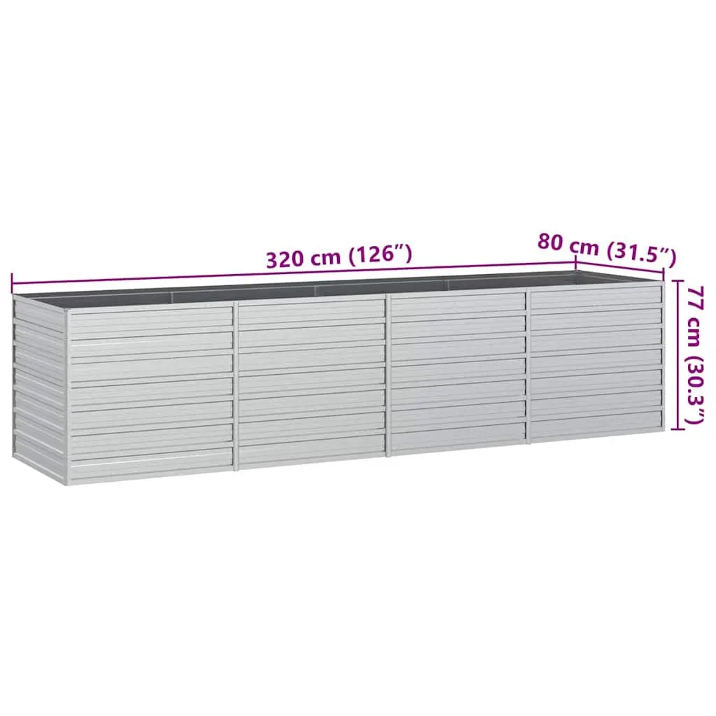 Garden Raised Bed Silver 320x80x77 cm Metal Planter Galvanized Steel