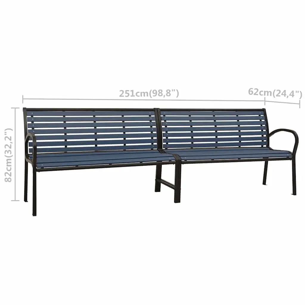 Twin Garden Bench Black 251cm Steel WPC Durable Outdoor Furniture