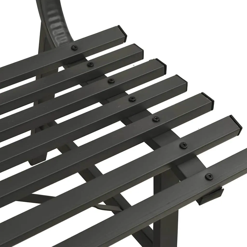 Outdoor Garden Bench Black 110cm Steel Slatted Backrest Weather Resistant