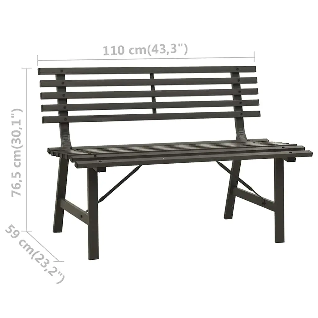 Outdoor Garden Bench Black 110cm Steel Slatted Backrest Weather Resistant