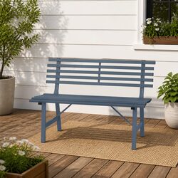 Outdoor Garden Bench 110cm Grey Steel Slatted Backrest Patio Seating Furniture