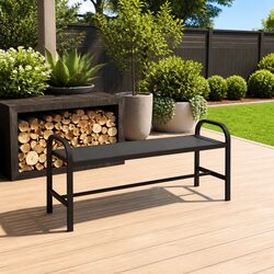 Outdoor Garden Bench 124.5cm Steel WPC Patio Seating Black Weather-Resistant