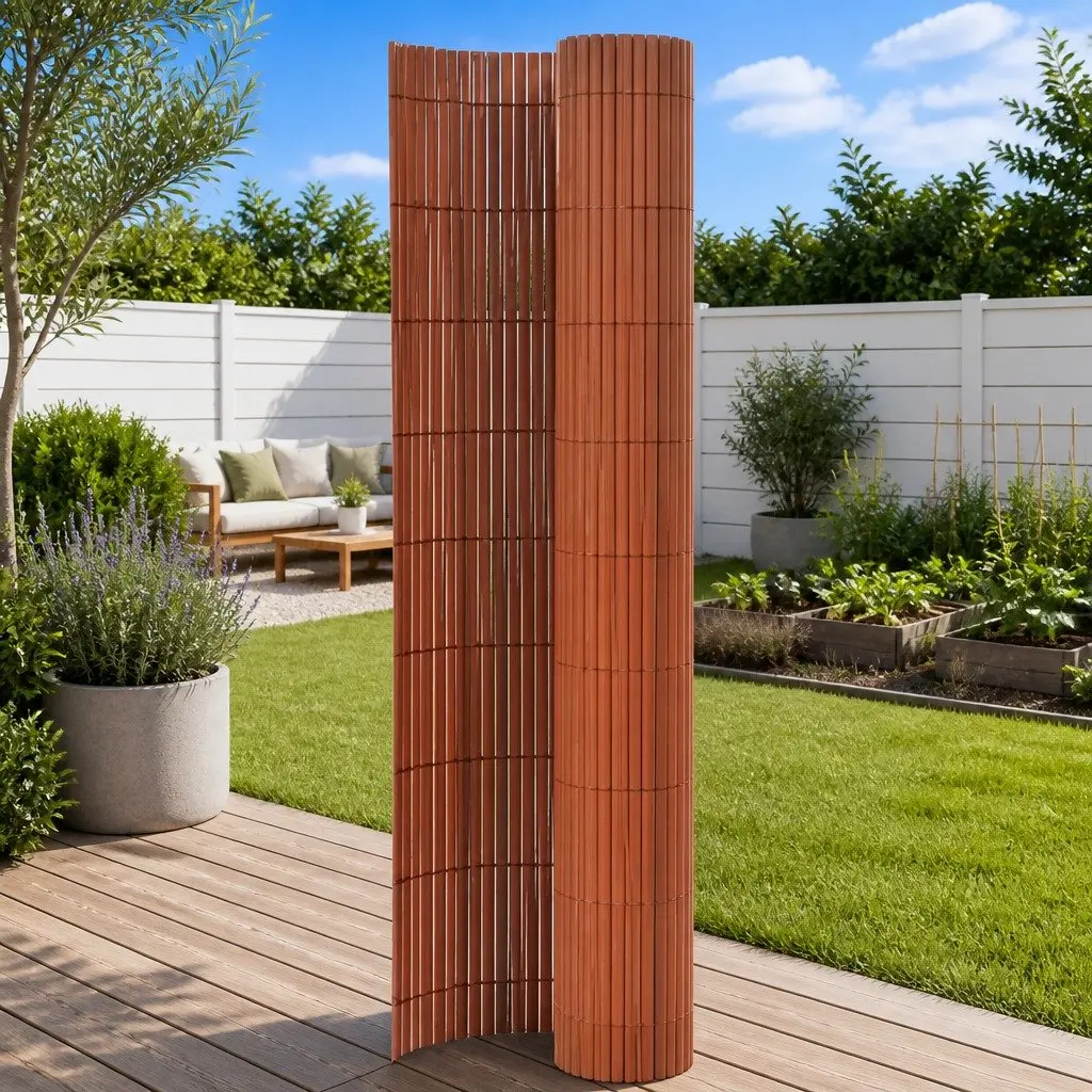 Double-Sided Garden Fence Panel Brown 110x300 cm Outdoor Screening Barrier