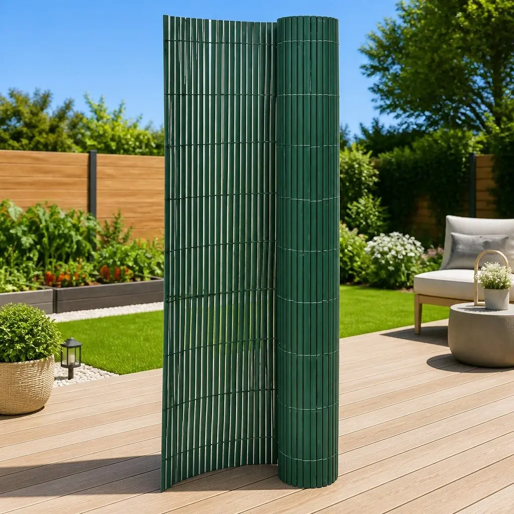 Double-Sided Garden Fence Panel Green 110x500 cm Weather-Resistant PVC Decorative Barrier