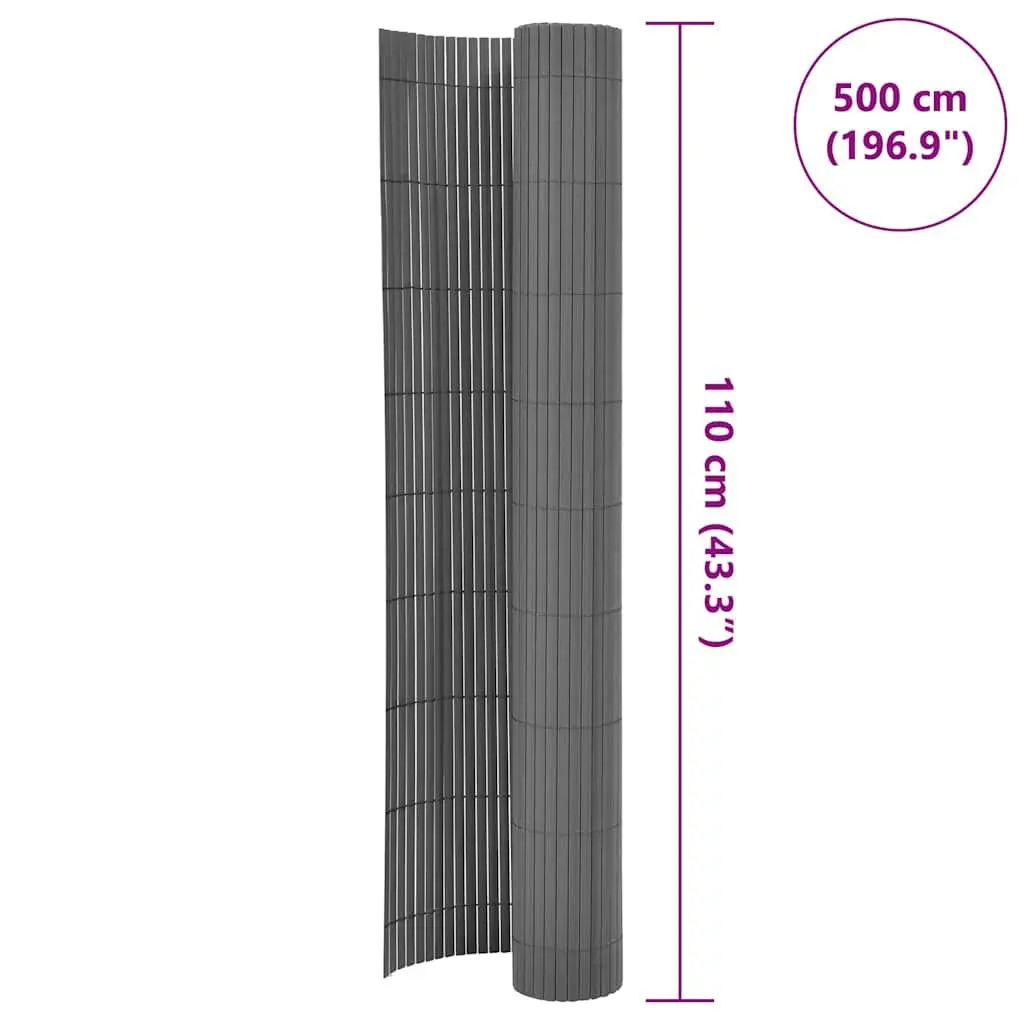 Double-Sided Garden Fence Panel Grey 110x500cm Weather-Resistant PVC Decorative Barrier