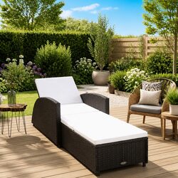 Black Rattan Sun Lounger with Adjustable Backrest
