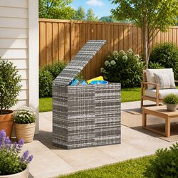 Garden Storage Cushion Box PE Rattan Outdoor Indoor 100x49x103.5cm Grey