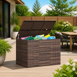 Garden Cushion Storage Box PE Rattan Outdoor Patio Deck Furniture Brown